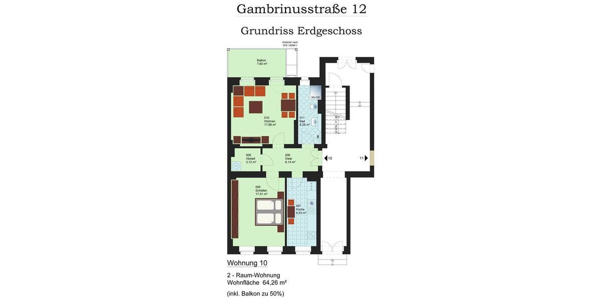 Etagenwohnung Dresden Friedrichstadt - 2 Zimmer, 64 m&sup2;, 217.950&euro; | Angebot:26827020