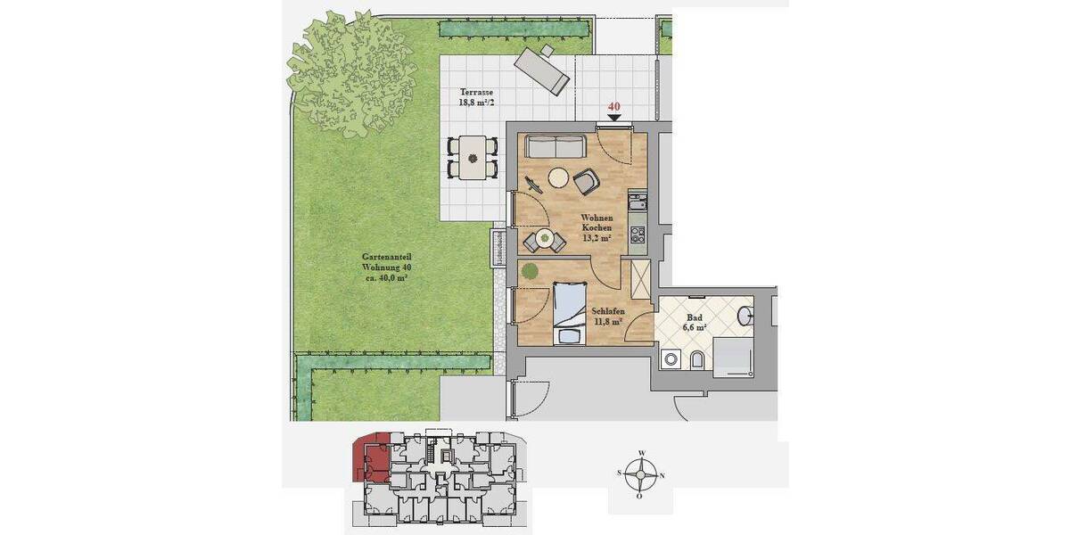 Terrassenwohnung Dresden Leubnitz-Neuostra - 2 Zimmer, 41 m&sup2;, 675&euro; | Angebot:26489409
