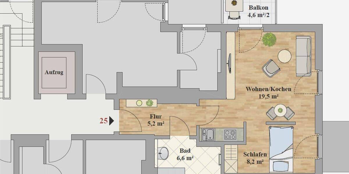 Etagenwohnung Dresden Leubnitz-Neuostra - 1 Zimmer, 41 m&sup2;, 710&euro; | Angebot:26501122