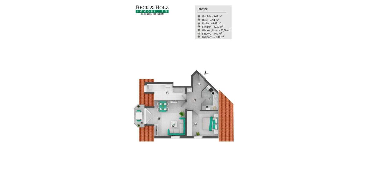 Etagenwohnung Radebeul - 2 Zimmer, 55 m&sup2;, 170.000&euro; | Angebot:25730614
