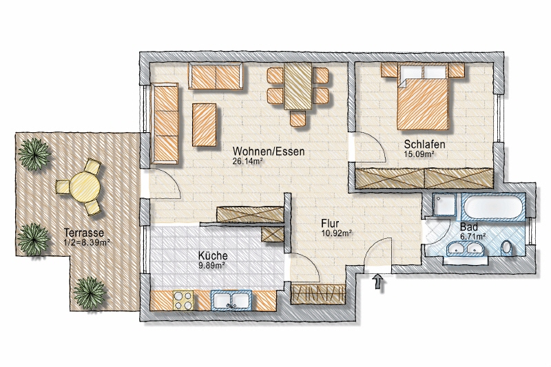 BEZUGSFREI – GROSSE TERRASSE – TAGESLICHTBAD MIT WANNE & DUSCHE – TOP LAGE – STELLPLATZ 2 zimmer
