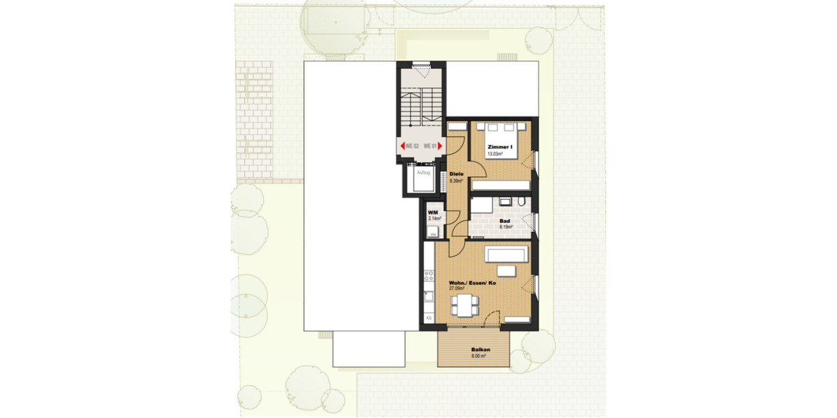 Erstbezug, helle 2 Raum Wohnung mit Blick in's Grüne 2 zimmer