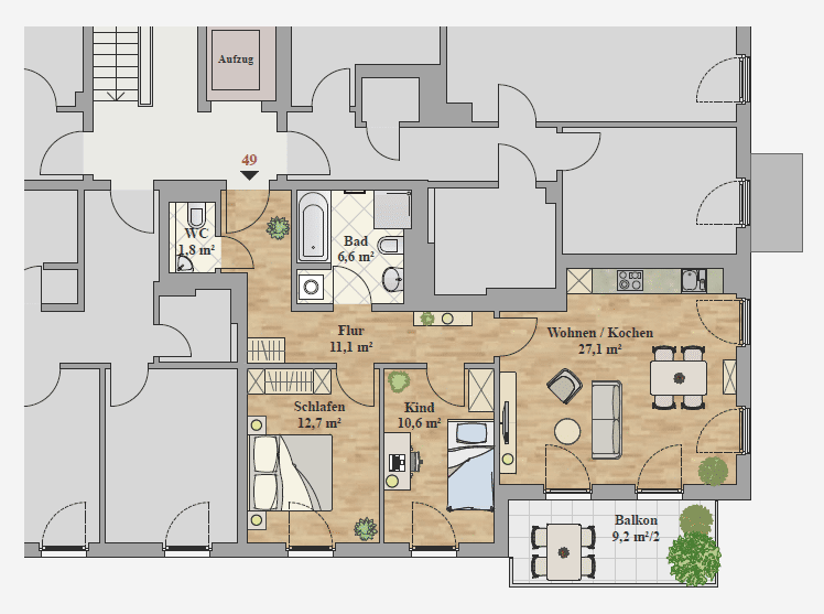 Etagenwohnung Dresden Leubnitz-Neuostra - 3 Zimmer, 74 m&sup2;, 1.340&euro; | Angebot:26486961