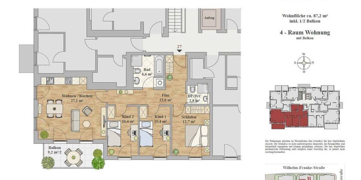 Etagenwohnung Dresden Leubnitz-Neuostra - 4 Zimmer, 87 m&sup2;, 1.480&euro; | Angebot:26501523