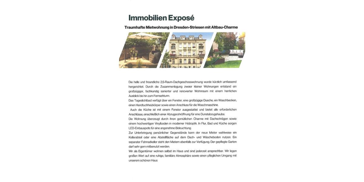 Dachgeschoßwohnung Dresden Blasewitz - 2.5 Zimmer, 87 m&sup2;, 870&euro; | Angebot:25793058