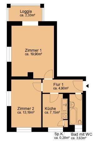 Etagenwohnung Dresden Striesen-Süd - 2 Zimmer, 54 m&sup2;, 435&euro; | Angebot:26916696