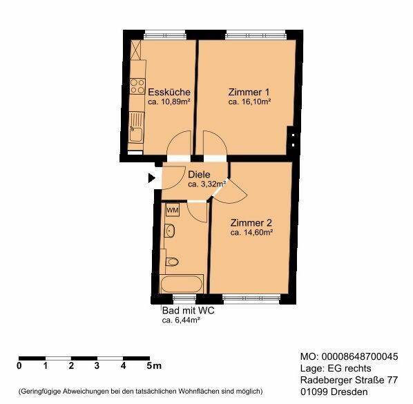 Etagenwohnung Dresden Albertstadt - 2 Zimmer, 52 m&sup2;, 415&euro; | Angebot:26902615