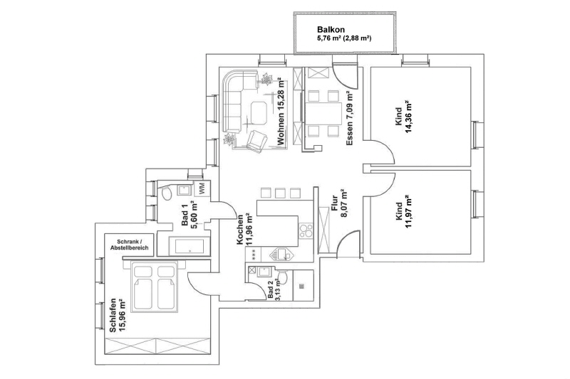 ERSTBEZUG NACH SANIERUNG – BALKON – GÄSTE-WC 4 zimmer