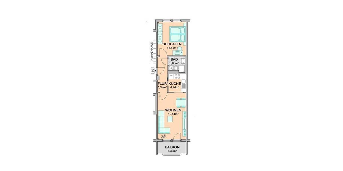 Etagenwohnung Meißen Bohnitzsch - 2 Zimmer, 49 m&sup2;, 64.500&euro; | Angebot:26048747