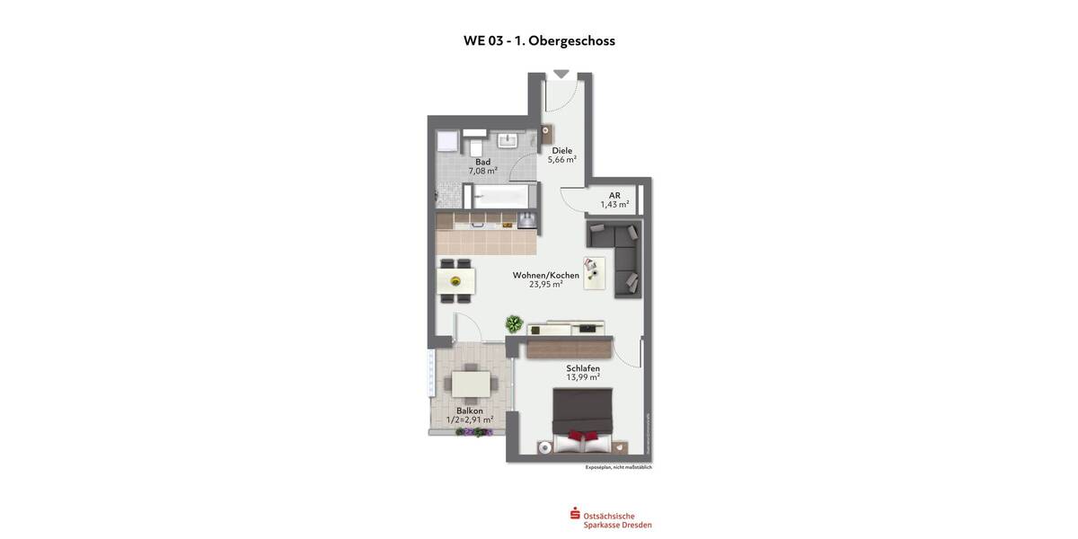 Etagenwohnung Dresden Naußlitz - 2 Zimmer, 54 m&sup2;, 323.700&euro; | Angebot:25704745