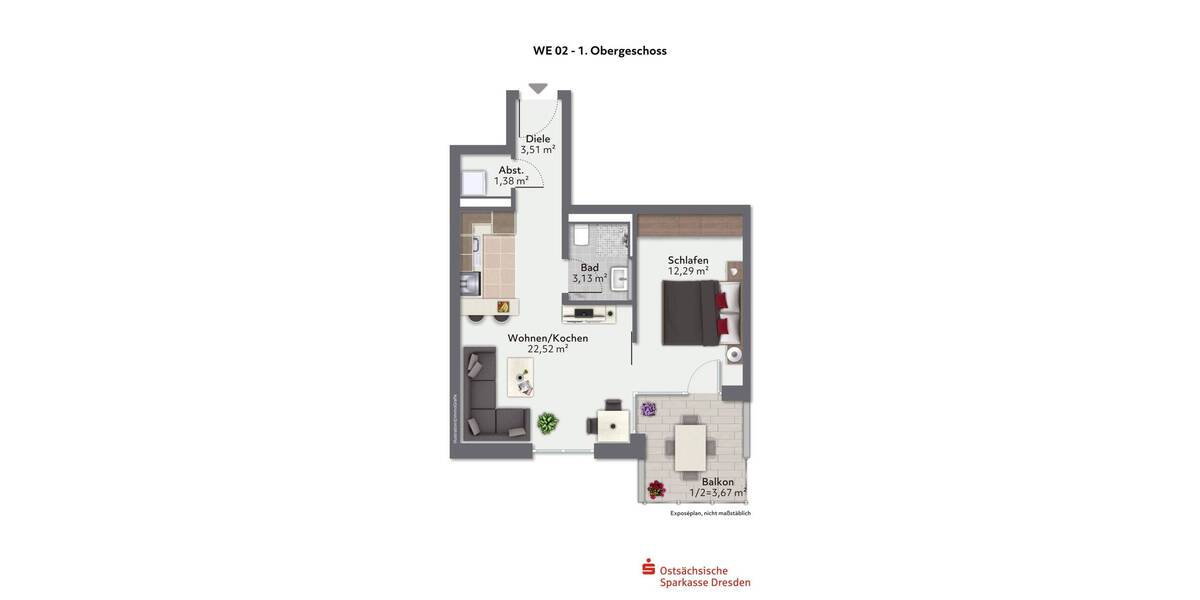Etagenwohnung Dresden Naußlitz - 1 Zimmer, 46 m&sup2;, 274.700&euro; | Angebot:25749404