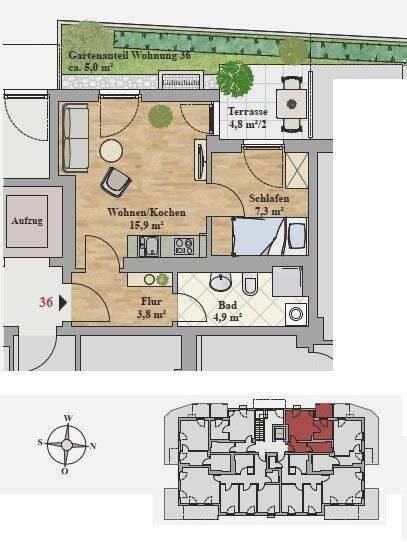 Terrassenwohnung Dresden Leubnitz-Neuostra - 1 Zimmer, 34 m&sup2;, 585&euro; | Angebot:26918250