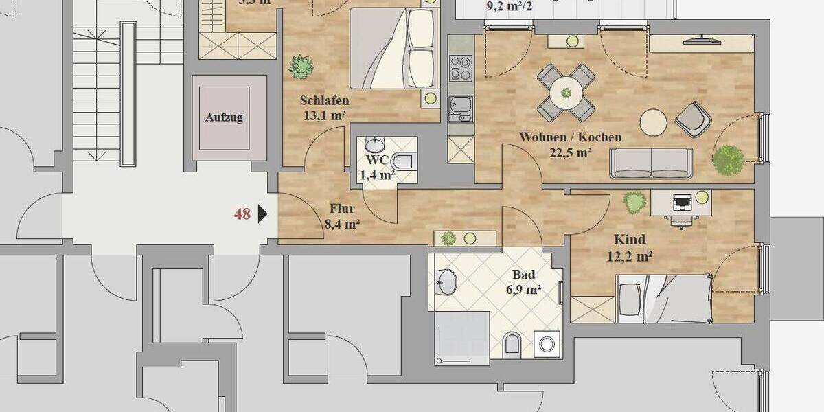 Etagenwohnung Dresden Leubnitz-Neuostra - 3 Zimmer, 72 m&sup2;, 1.265&euro; | Angebot:26501130