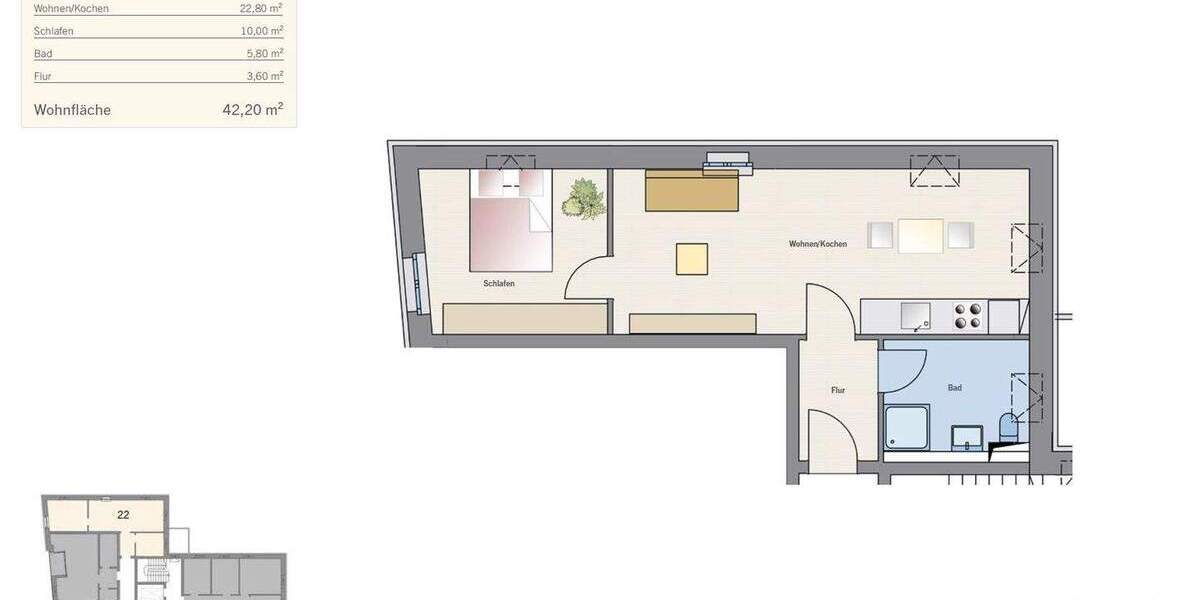 Etagenwohnung Dresden Blasewitz - 2 Zimmer, 42 m&sup2;, 272.500&euro; | Angebot:24825267